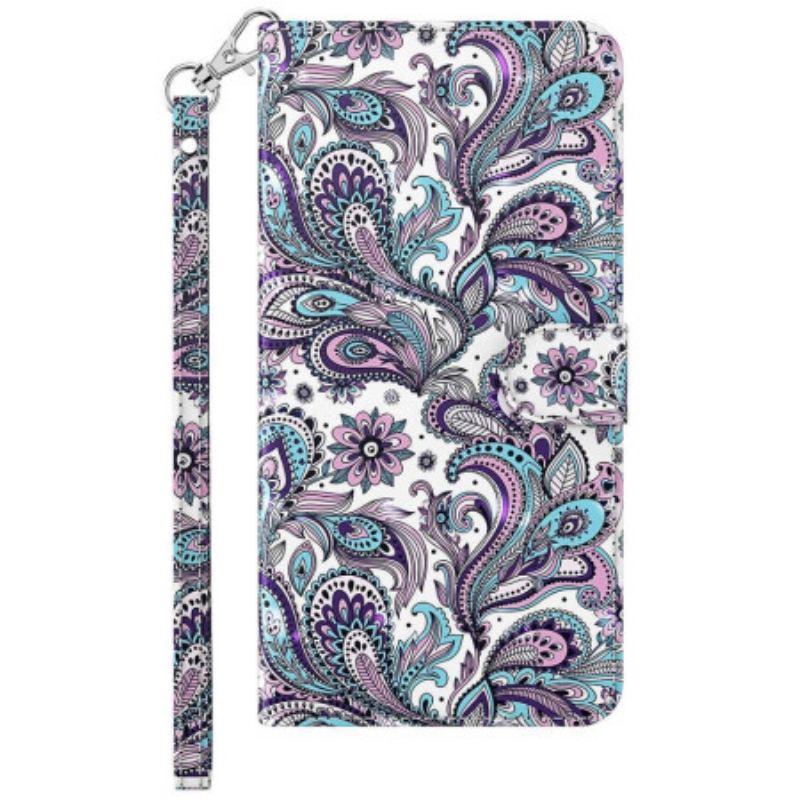 Capa Em Pele Para Samsung Galaxy A23 5G De Cordão Padrão Strappy Paisley