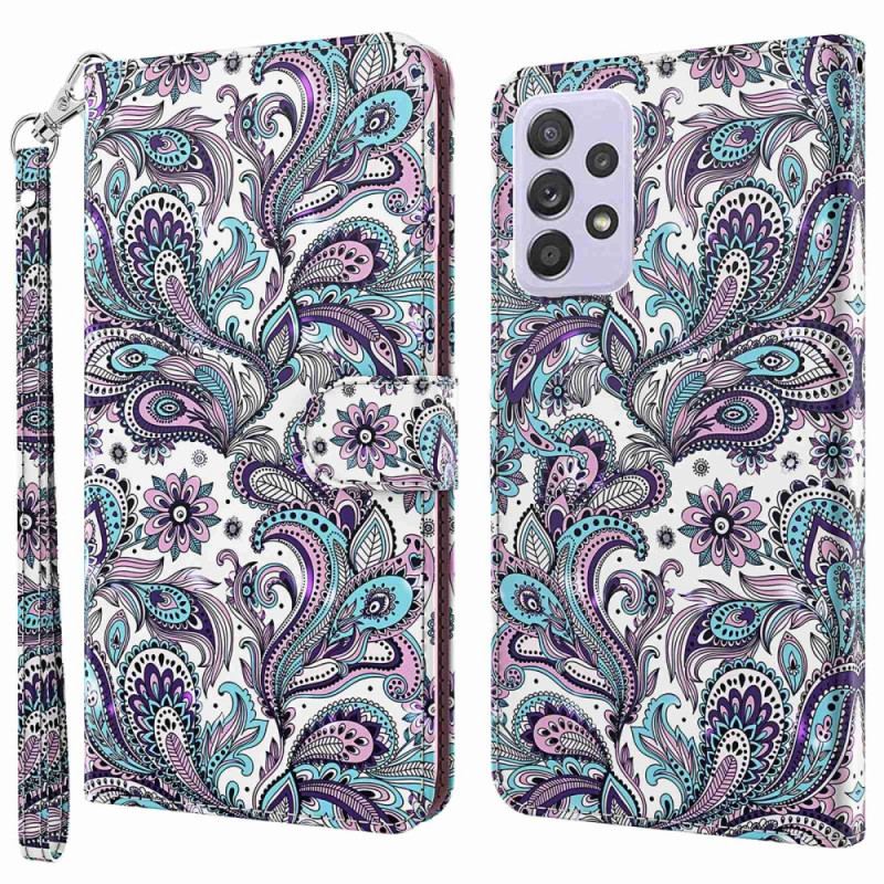 Capa Em Pele Para Samsung Galaxy A23 5G De Cordão Padrão Strappy Paisley