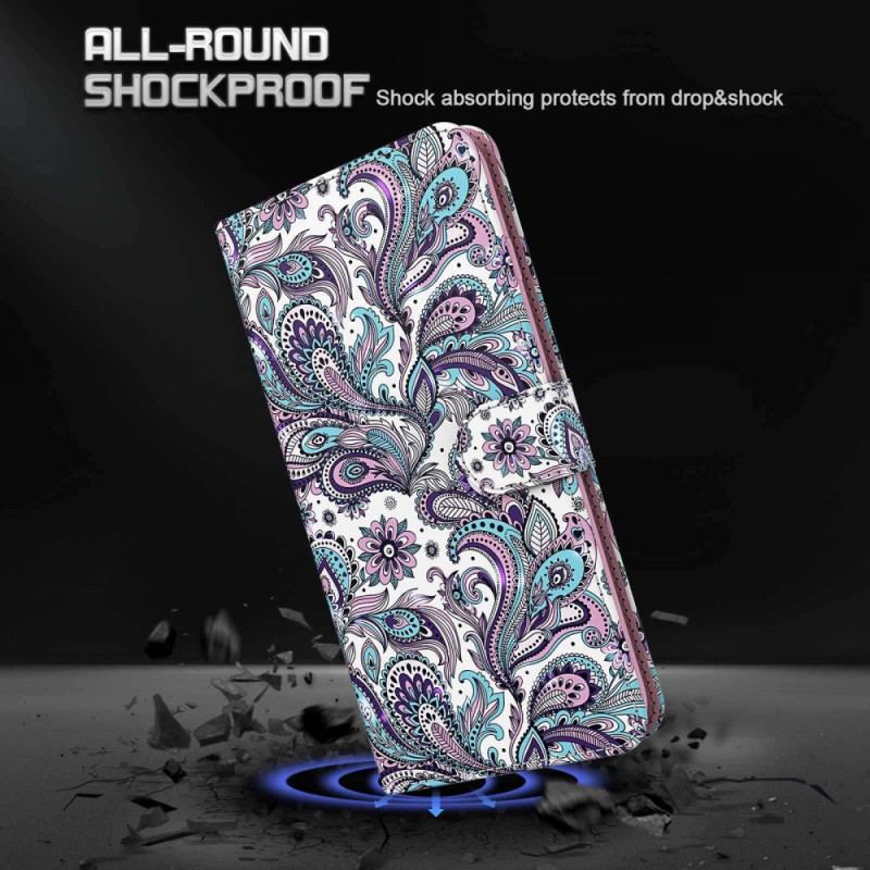 Capa Em Pele Para Samsung Galaxy A23 5G De Cordão Padrão Strappy Paisley