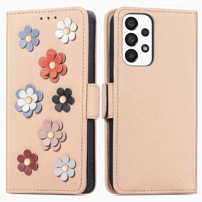 Capa Em Pele Para Samsung Galaxy A23 5G Flores 3d