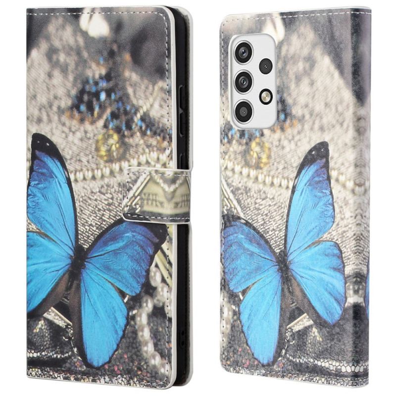 Capa Flip Para Samsung Galaxy A23 5G Borboleta Azul