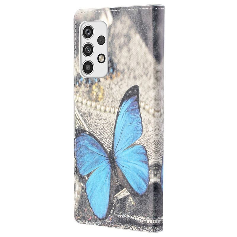 Capa Flip Para Samsung Galaxy A23 5G Borboleta Azul