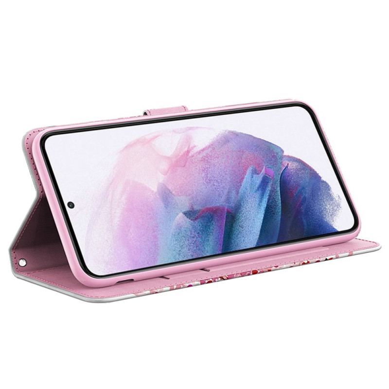 Capa Flip Para Samsung Galaxy A23 5G De Cordão Roseira Strappy