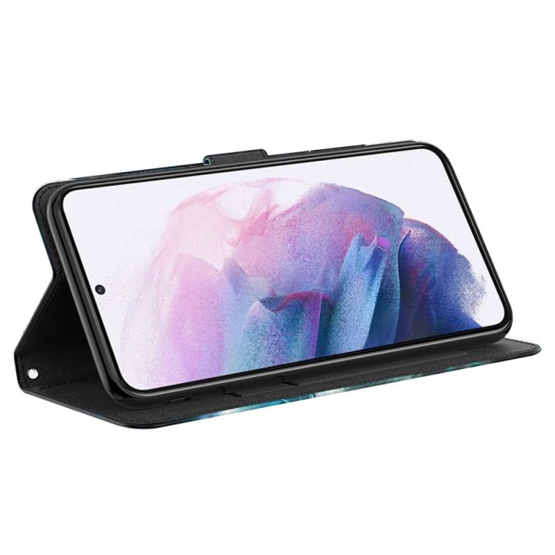 Capa Flip Para Samsung Galaxy A23 5G De Cordão Strappy Estilo Mármore