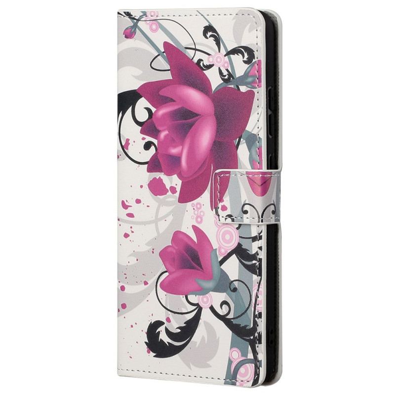 Capa Flip Para Samsung Galaxy A23 5G Flores Tropicais