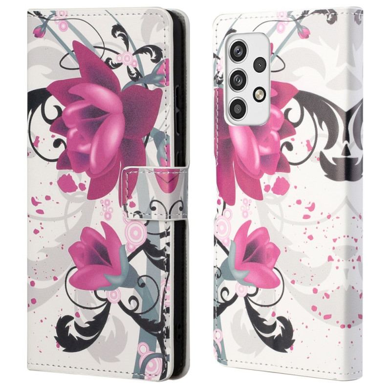 Capa Flip Para Samsung Galaxy A23 5G Flores Tropicais