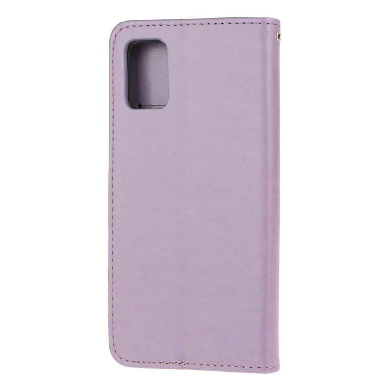 Capa De Couro Para Samsung Galaxy A72 4G / A72 5G De Cordão Tanga Borboletas E Flores