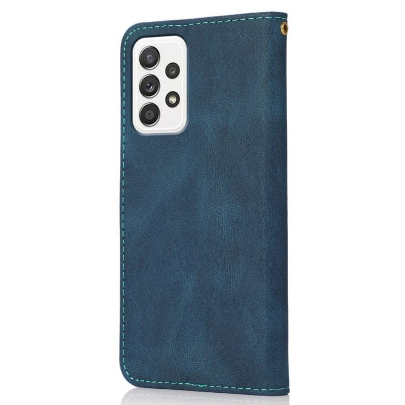 Capa De Couro Para Samsung Galaxy A72 4G / A72 5G Couro Falso Triângulo De Dois Tons