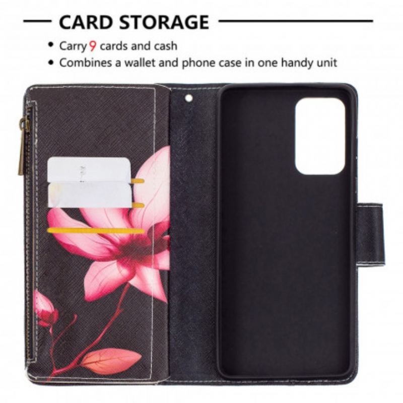 Capa Flip Para Samsung Galaxy A72 4G / A72 5G Bolso Com Zíper Flor