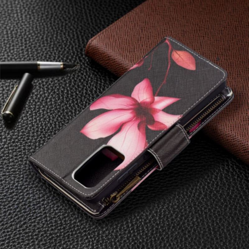 Capa Flip Para Samsung Galaxy A72 4G / A72 5G Bolso Com Zíper Flor