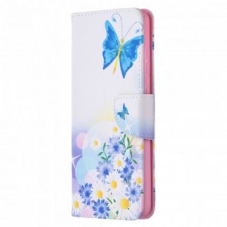 Capa Flip Para Samsung Galaxy A72 4G / A72 5G Borboletas E Flores Pintadas