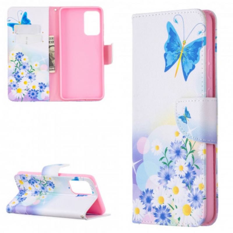 Capa Flip Para Samsung Galaxy A72 4G / A72 5G Borboletas E Flores Pintadas