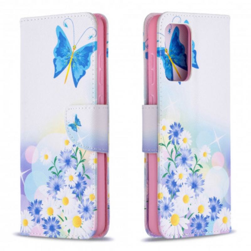 Capa Flip Para Samsung Galaxy A72 4G / A72 5G Borboletas E Flores Pintadas