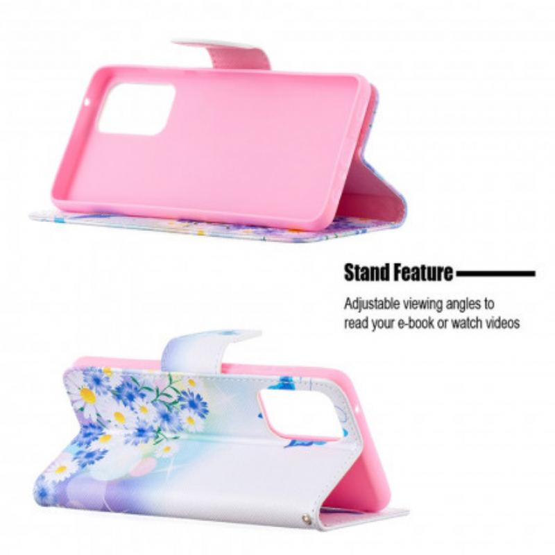 Capa Flip Para Samsung Galaxy A72 4G / A72 5G Borboletas E Flores Pintadas