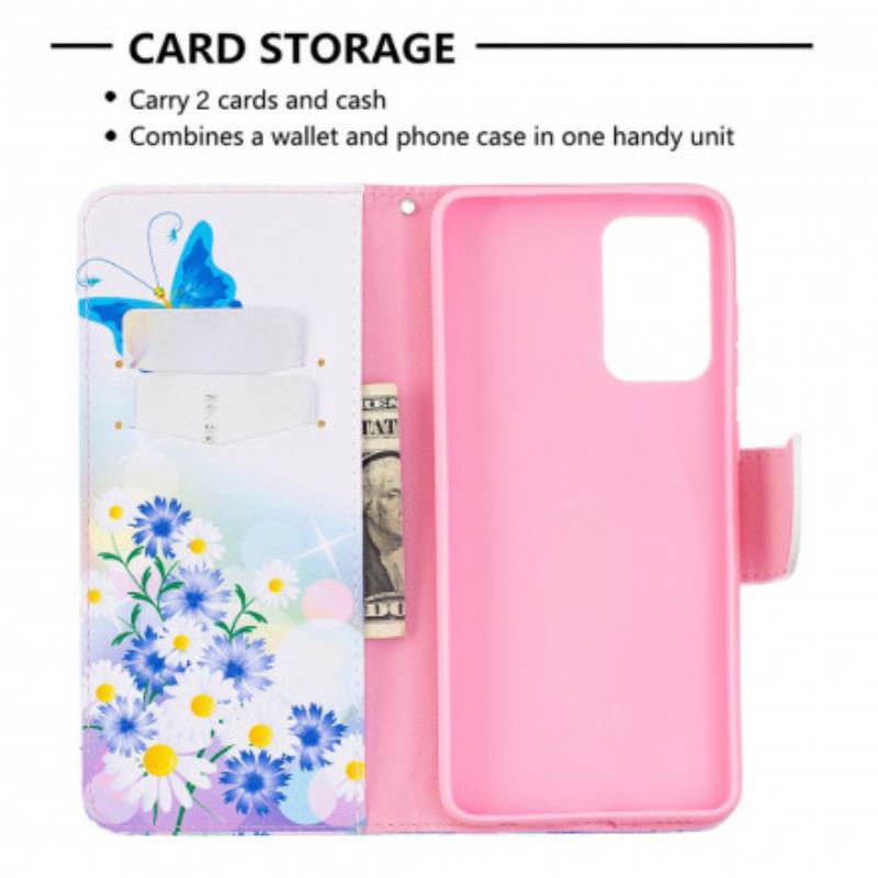 Capa Flip Para Samsung Galaxy A72 4G / A72 5G Borboletas E Flores Pintadas