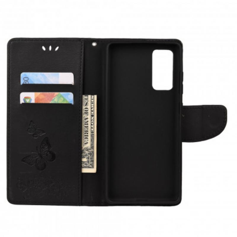 Capa Flip Para Samsung Galaxy A72 4G / A72 5G De Cordão Borboletas Esplêndidas