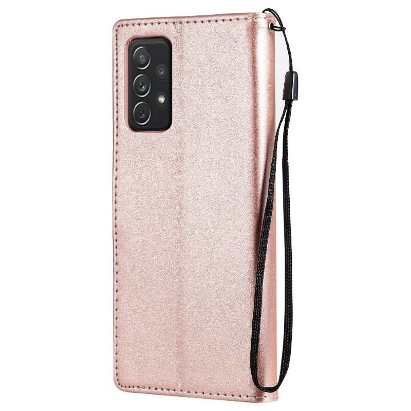 Capa Flip Para Samsung Galaxy A72 4G / A72 5G De Cordão Gato E Abelha Com Cordão