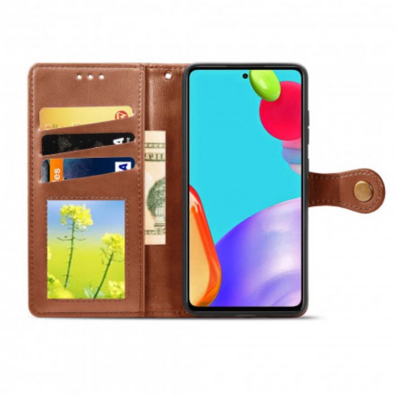 Capa Flip Para Samsung Galaxy A72 4G / A72 5G Couro Falso E Fecho Vintage