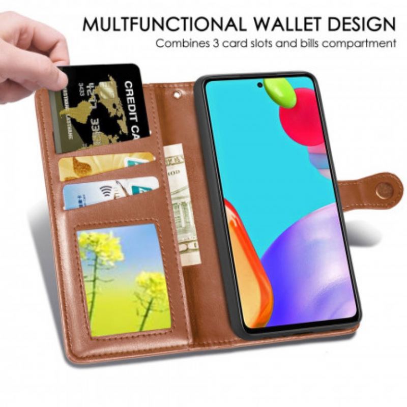 Capa Flip Para Samsung Galaxy A72 4G / A72 5G Couro Falso E Fecho Vintage