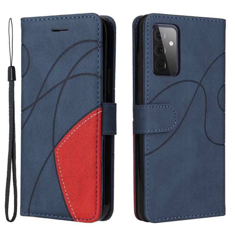 Capa Folio Para Samsung Galaxy A72 4G / A72 5G Couro Sintético De Assinatura De Dois Tons