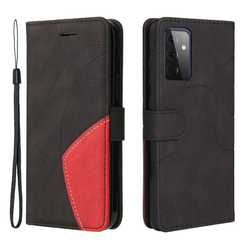 Capa Folio Para Samsung Galaxy A72 4G / A72 5G Couro Sintético De Assinatura De Dois Tons