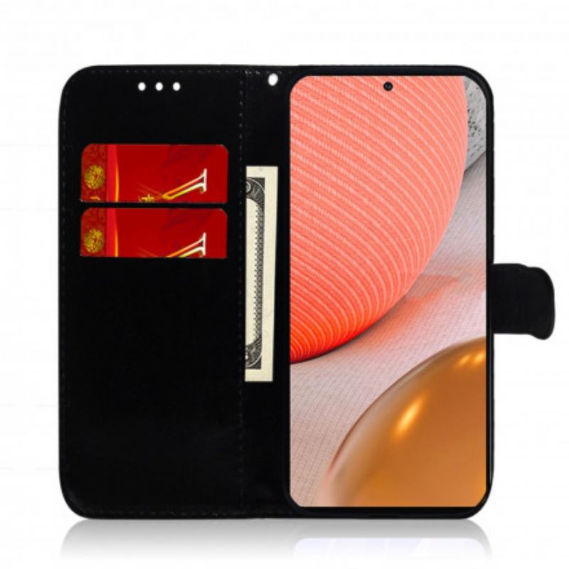 Capa Folio Para Samsung Galaxy A72 4G / A72 5G Capa De Espelho De Couro Sintético