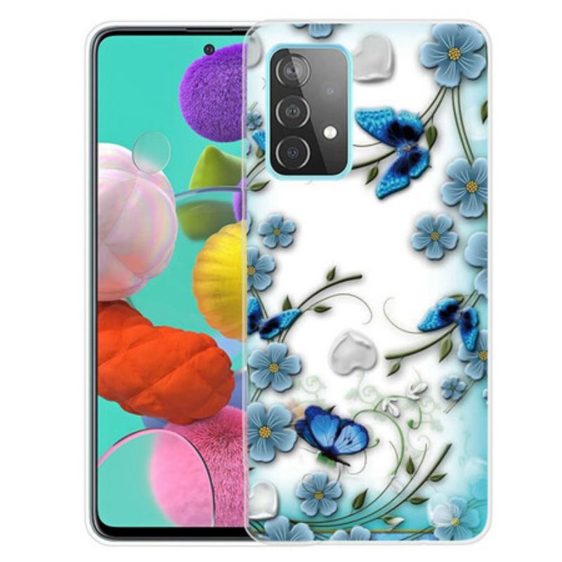 Capa Para Samsung Galaxy A72 4G / A72 5G Borboletas E Flores Retrô