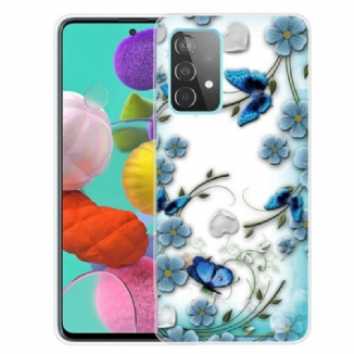 Capa Para Samsung Galaxy A72 4G / A72 5G Borboletas E Flores Retrô