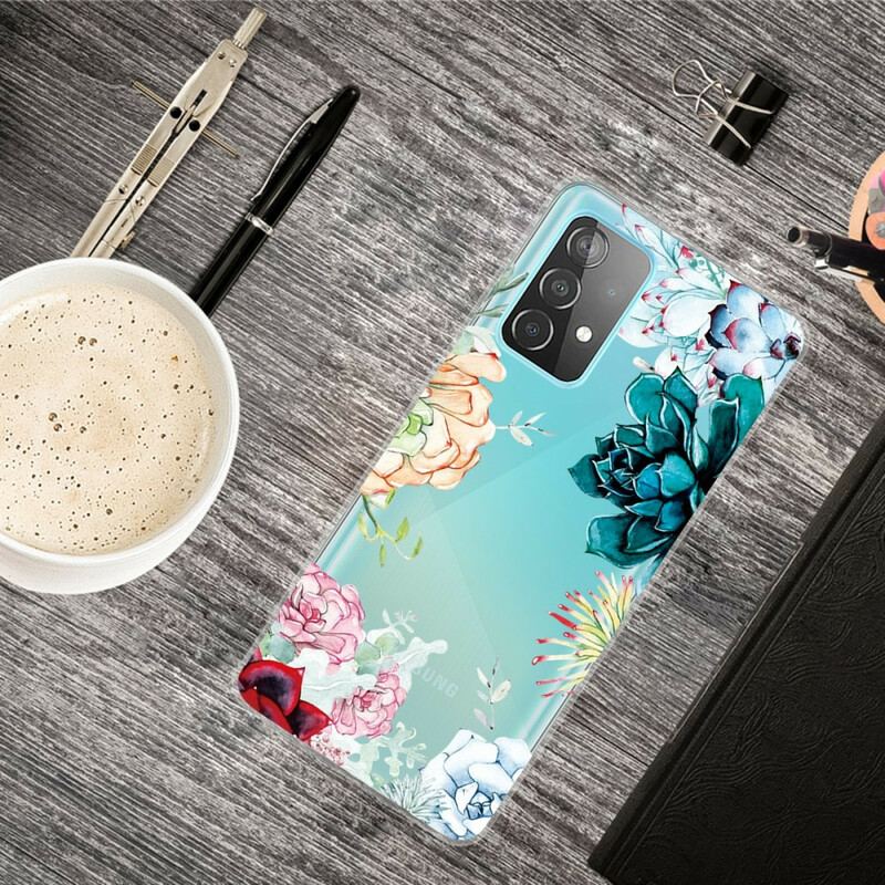 Capa Para Samsung Galaxy A72 4G / A72 5G Flores Em Aquarela Sem Costura