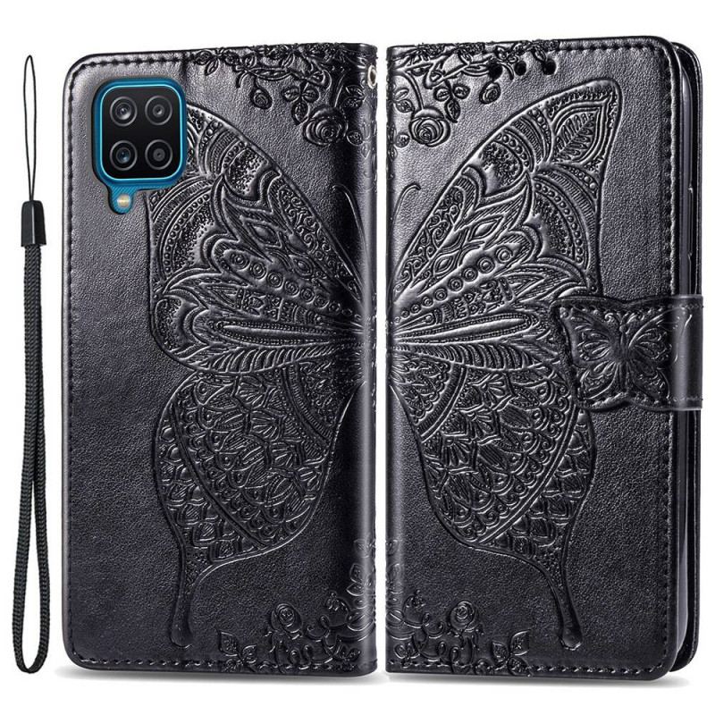 Capa De Couro Para Samsung Galaxy M53 5G Borboleta Barroca