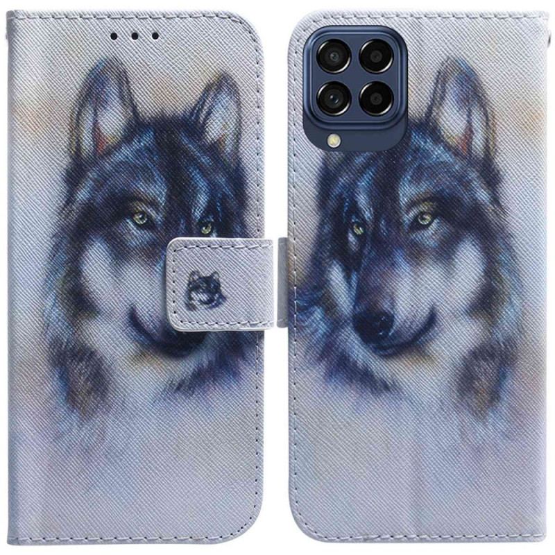 Capa De Couro Para Samsung Galaxy M53 5G Cachorro Aquarela