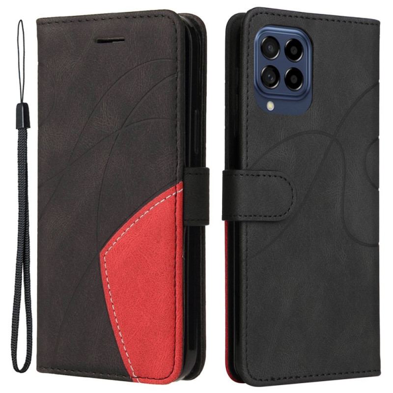 Capa De Couro Para Samsung Galaxy M53 5G De Cordão Correia De Dois Tons