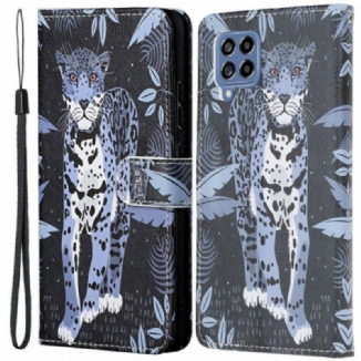 Capa De Couro Para Samsung Galaxy M53 5G De Cordão Leopardo Strappy