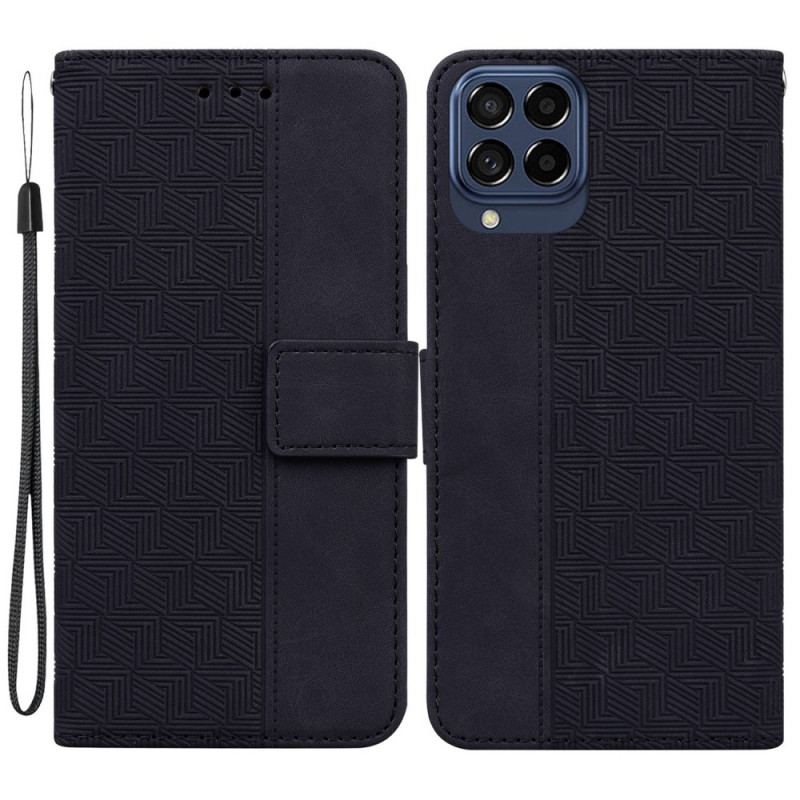 Capa De Couro Para Samsung Galaxy M53 5G De Cordão Padrão De Tiras