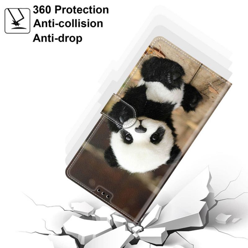 Capa De Couro Para Samsung Galaxy M53 5G De Cordão Pequeno Panda Com Alça