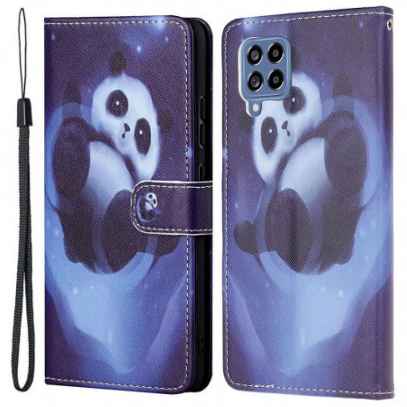 Capa De Couro Para Samsung Galaxy M53 5G De Cordão Space Panda Com Cordão