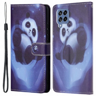 Capa De Couro Para Samsung Galaxy M53 5G De Cordão Space Panda Com Cordão