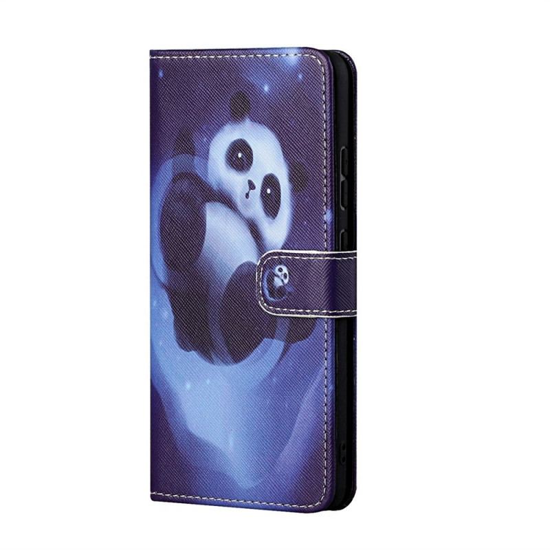 Capa De Couro Para Samsung Galaxy M53 5G De Cordão Space Panda Com Cordão