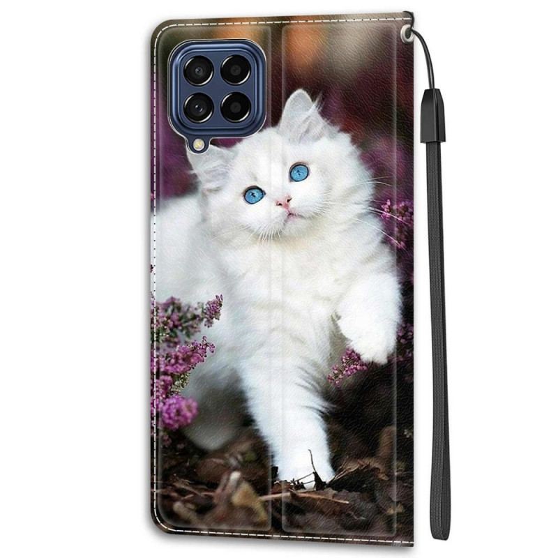 Capa De Couro Para Samsung Galaxy M53 5G De Cordão Ventilador De Gato Tanga