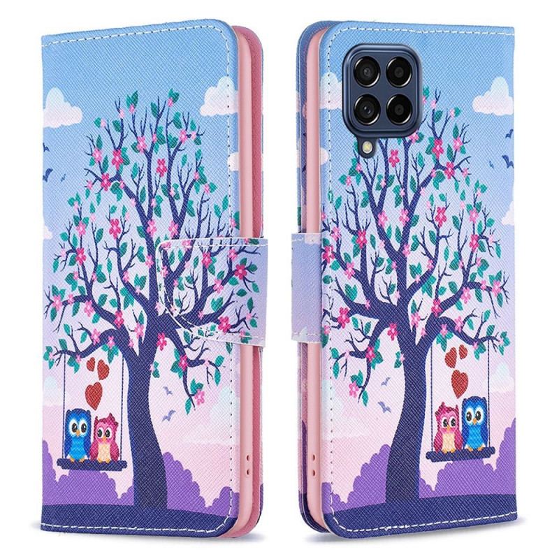 Capa De Couro Para Samsung Galaxy M53 5G Corujas No Balanço