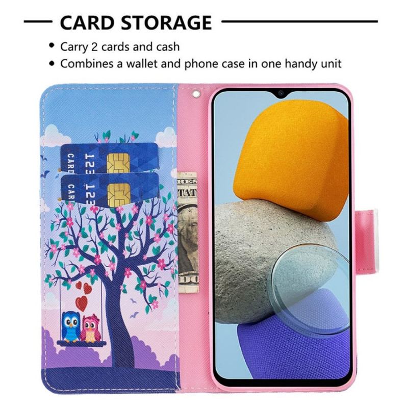 Capa De Couro Para Samsung Galaxy M53 5G Corujas No Balanço