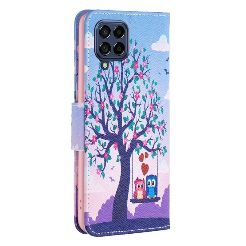 Capa De Couro Para Samsung Galaxy M53 5G Corujas No Balanço