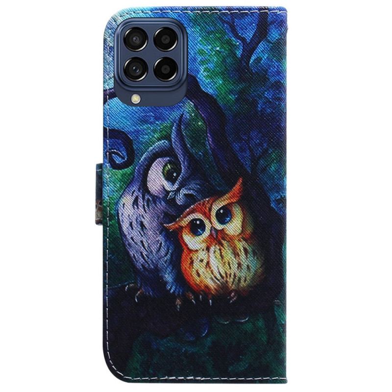 Capa De Couro Para Samsung Galaxy M53 5G Corujas Pintando