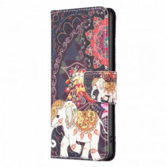 Capa De Couro Para Samsung Galaxy M53 5G Elefante Indiano