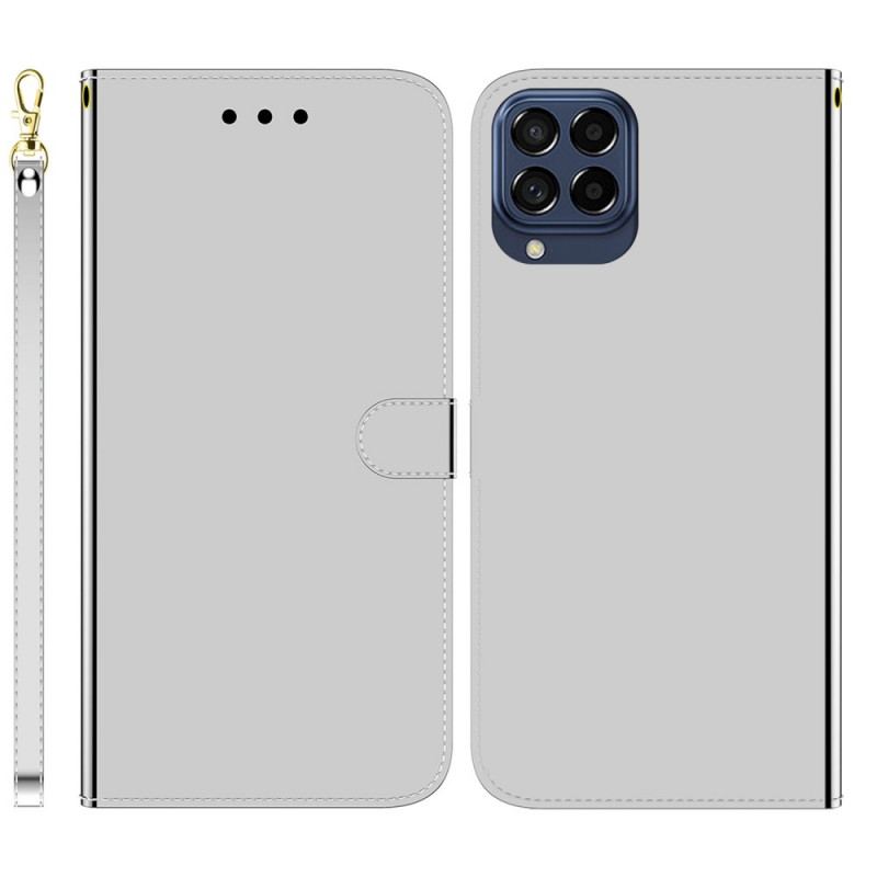 Capa De Couro Para Samsung Galaxy M53 5G Espelho E Cordão