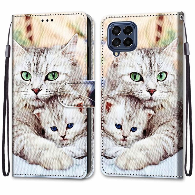 Capa De Couro Para Samsung Galaxy M53 5G Família De Gatos