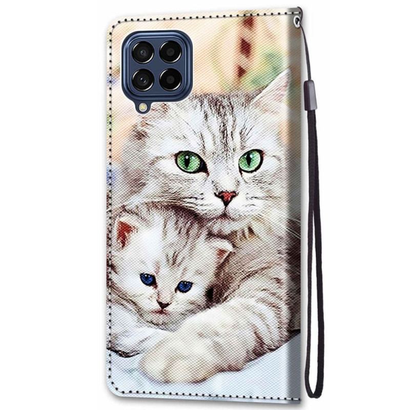 Capa De Couro Para Samsung Galaxy M53 5G Família De Gatos