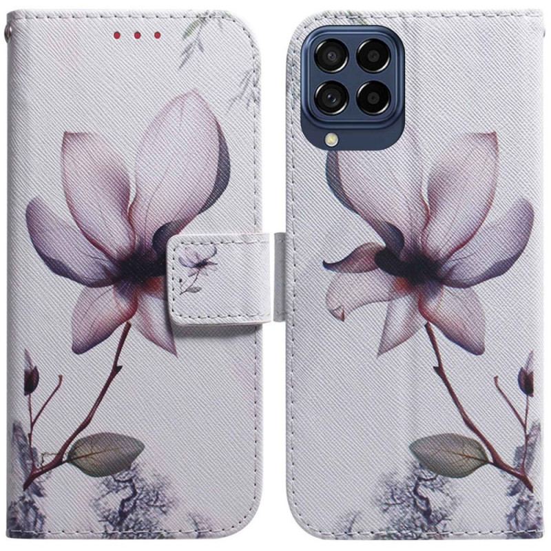 Capa De Couro Para Samsung Galaxy M53 5G Flor Rosa