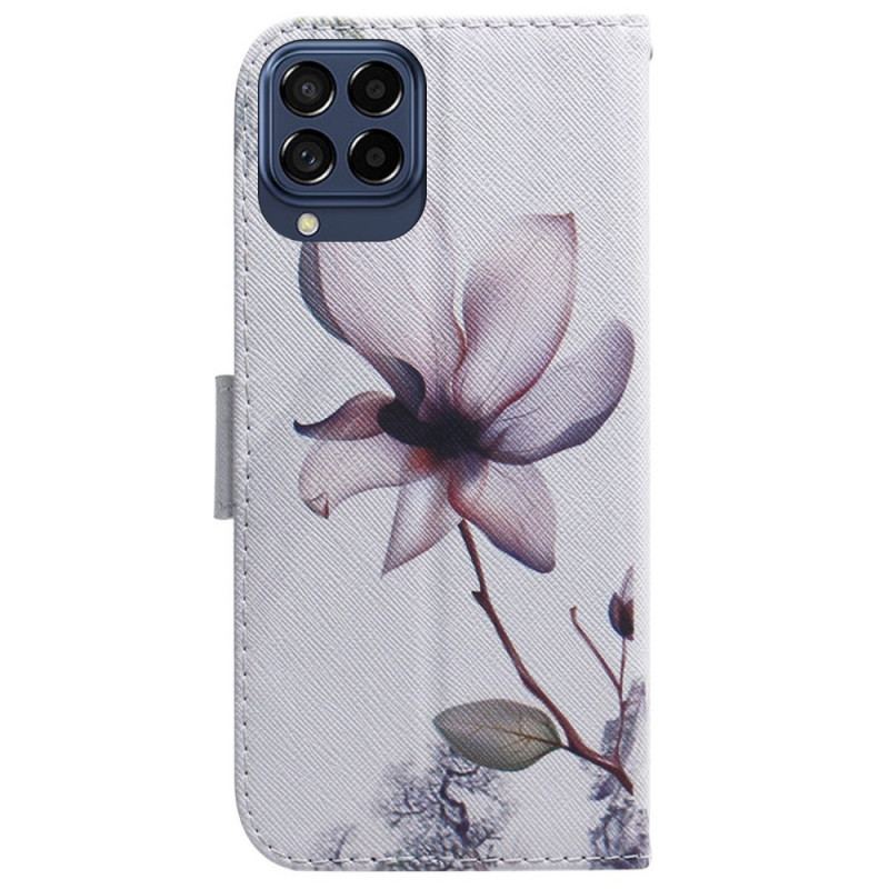 Capa De Couro Para Samsung Galaxy M53 5G Flor Rosa