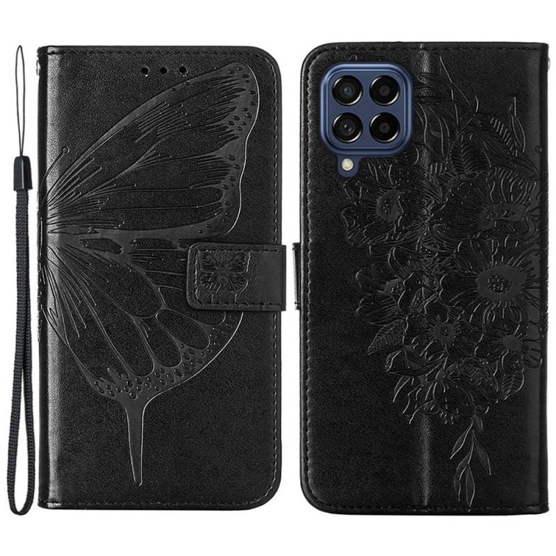 Capa De Couro Para Samsung Galaxy M53 5G Meia Borboleta